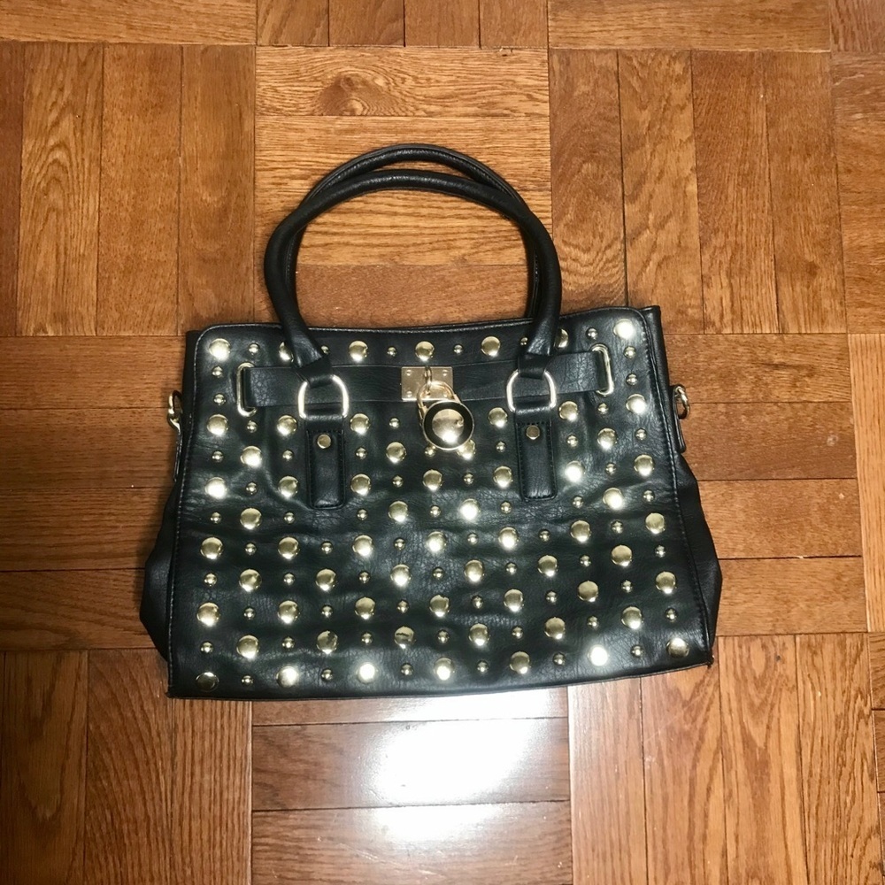 NWOT Black Faux Leather Purse W/ Gold Studs